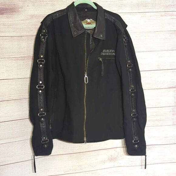 Harley Davidson black riding jacket canvas skull flames 2X